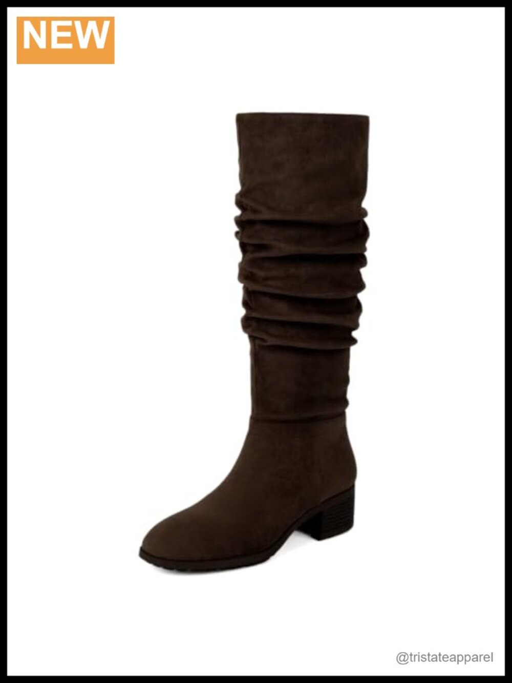 Faux Leather Chunky Heel Knee High Boots Side Zipper Non-Slip Lug Sole
